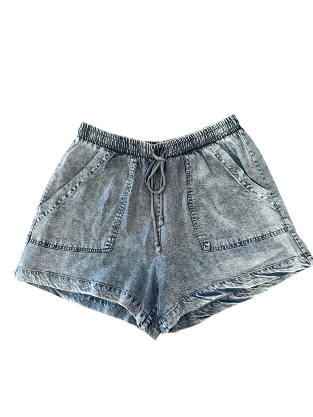Casual Women's Drawstring Denim-Style Shorts - Size L NWT Blue Pull On Stretch